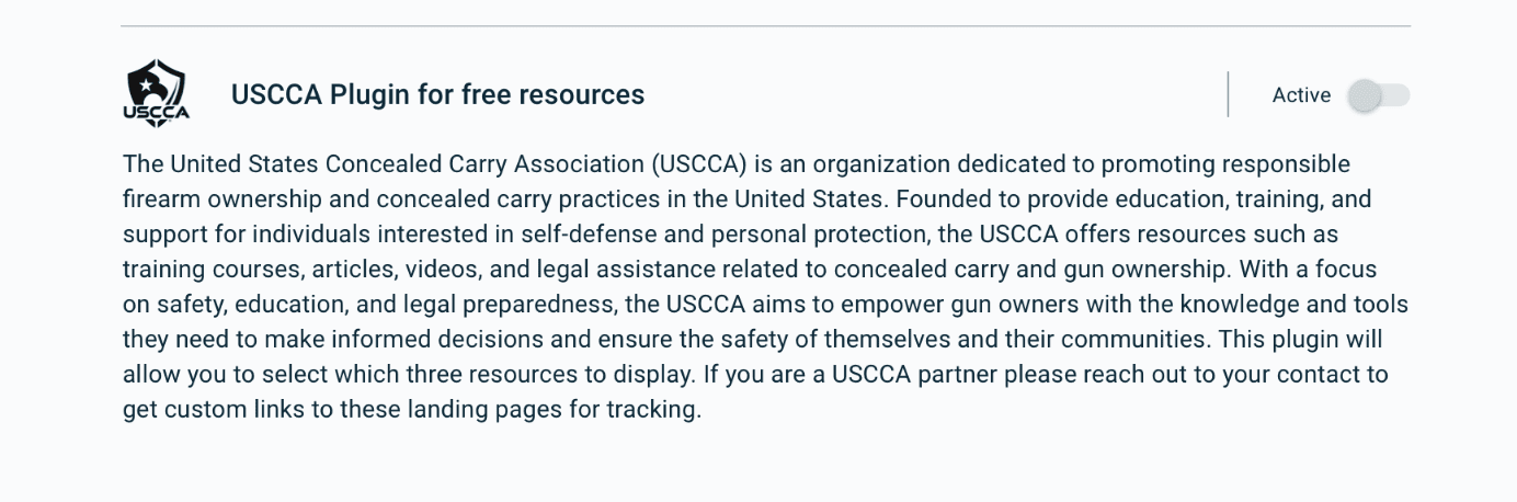 screenshot from the USCCA plugin activation page on Otter Waiver